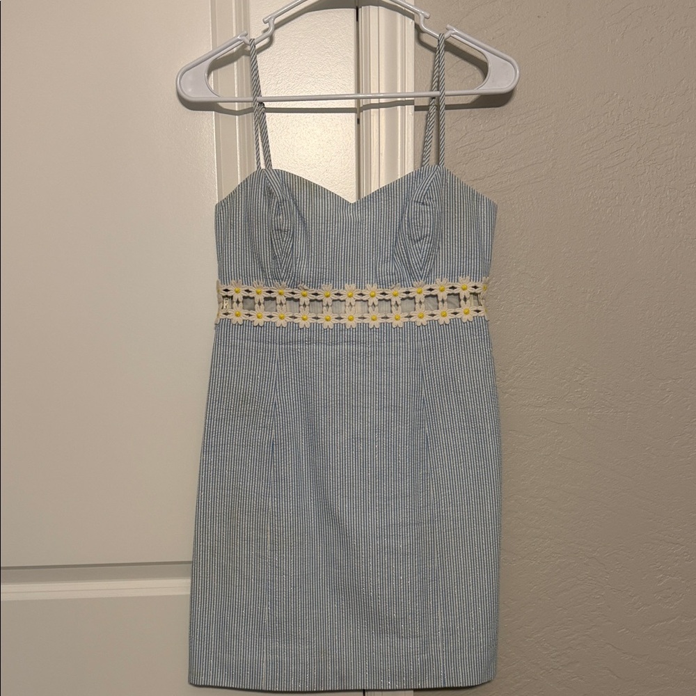 Lilly Pulitzer Blue and White Mini Dress with Yellow Detail